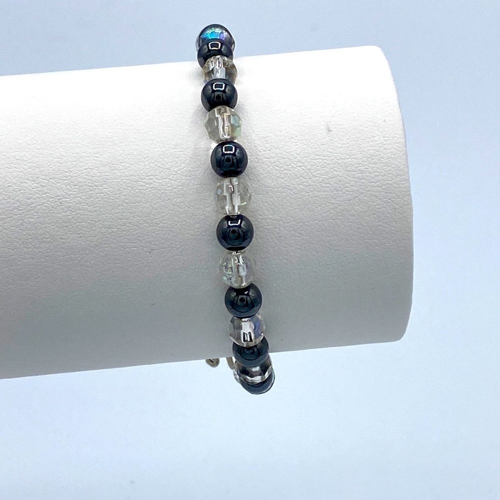 Hand Crafted Hematite And Crystal Bracelet
